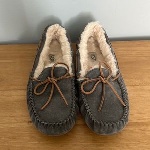 Ugg Moccasin Women’s Dakota Wool-Lined Suede Slippers in Grey
